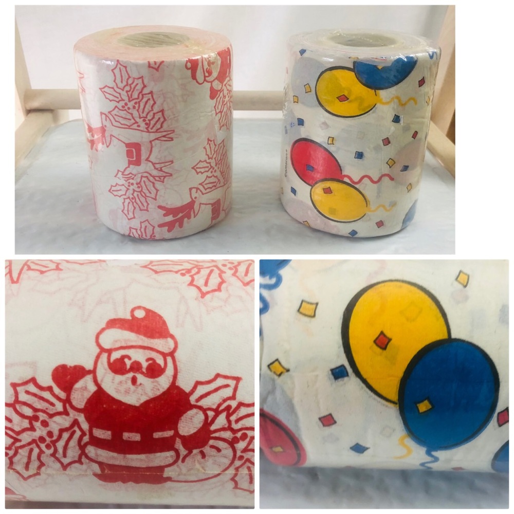 Vintage 80s Printed Colored Toilet Tissue Paper Rolls 1983 Made in USA 50 feet